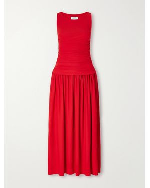 La Ligne Ruched Pleated Stretch-Jersey Midi Dress - Red