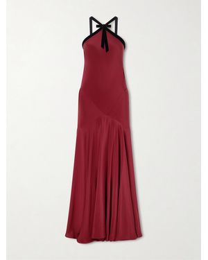 Rodarte Bow-Detailed Velvet-Trimmed Silk-Crepe Gown - Red