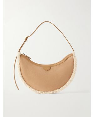 Alaïa Demi Lune Shearling-Trimmed Suede Shoulder Bag - White
