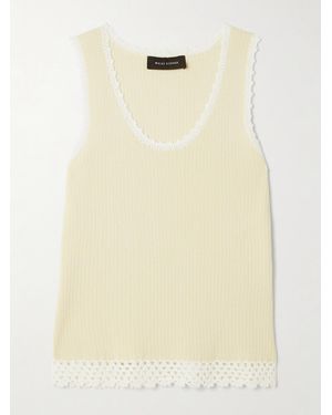 Wales Bonner Alice Crochet-Trimmed Knitted Cotton-Blend Tank - Natural