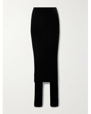 Alaïa Layered Stretch-Velvet Straight-Leg Trousers - Black