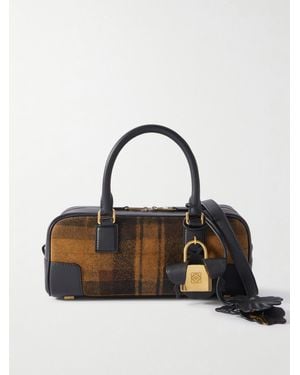 Loewe Amazona 23 Schultertasche Aus Kariertem Veloursleder Mit Lederbesätzen - Braun