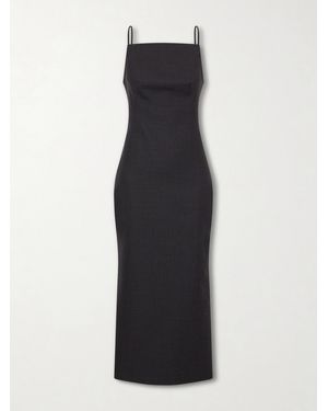 Givenchy Sliced Kickback Grain De Poudre Wool Midi Dress - Black
