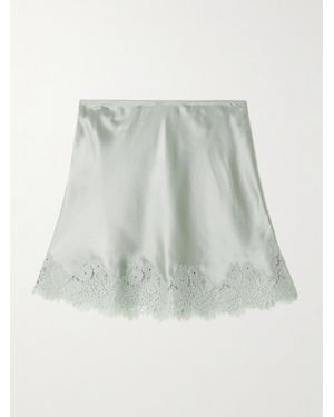 Doen Giuliette Lace-Trimmed Floral-Print Silk-Charmeuse Skirt - Gray