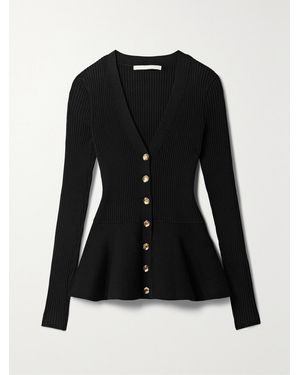 Jason Wu Ribbed-Knit Peplum Cardigan - Black