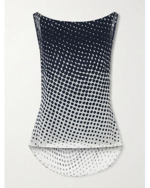 Christopher John Rogers Halftone Wiggle Dot Printed Crinkled-Chiffon Top - Blue