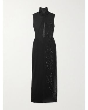 Jean Paul Gaultier Embellished Gathered Sequined Tulle Halterneck Maxi Dress - Black