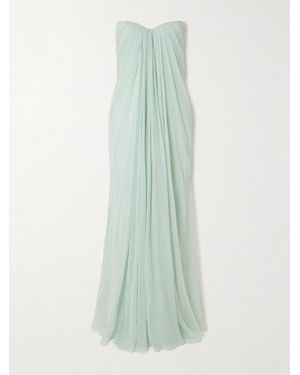 McQueen Strapless Draped Silk-Chiffon Bustier Gown - Green