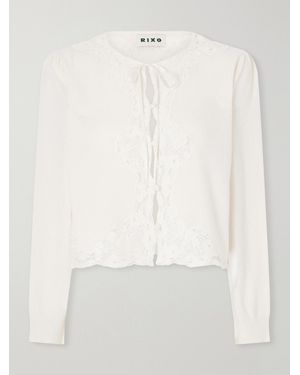 RIXO London Tassia Bow-Detailed Lace-Trimmed Wool And Cashmere-Blend Cardigan - White
