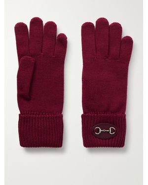 Gucci Horsebit-Detailed Leather-Trimmed Wool Gloves - Red