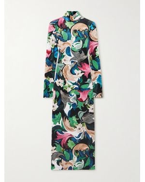 Mary Katrantzou Farris Printed Stretch-Velvet Turtleneck Midi Dress - White