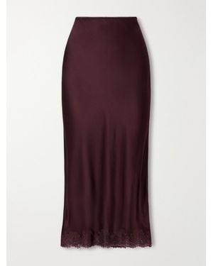 RIXO London Matilde Lace-Trimmed Satin Midi Skirt - Purple