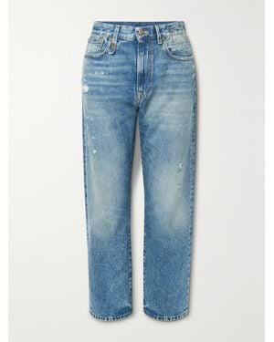 R13 Distressed Low-Rise Wide-Leg Jeans - Blue