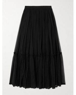 Saint Laurent Maxirock Aus Seidenchiffon Mit Raffungen - Schwarz