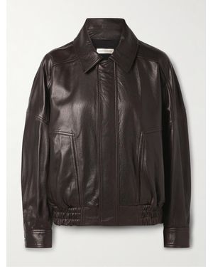 Nour Hammour Dalma Leather Bomber Jacket - Black