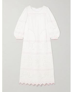 Vita Kin Balthazar Midikleid Aus Baumwollbatist Mit Biesen, Lochstickerei Und Wellenkante - Weiß