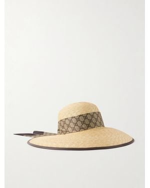 Gucci Chapeau En Paille À Finitions En Serge Imprimée Et En Cuir Stephie - Blanc
