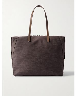 Brunello Cucinelli Schultertasche Aus Denim Mit Lederbesätzen - Braun