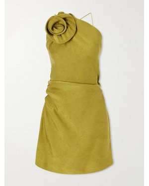 Magda Butrym Appliquéd Gathered Silk-Twill Halterneck Mini Dress - Green