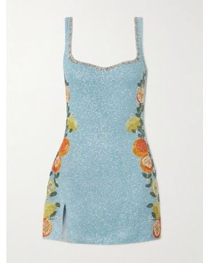 Clio Peppiatt Capri Crystal-Embellished Beaded Tulle Mini Dress - Blue