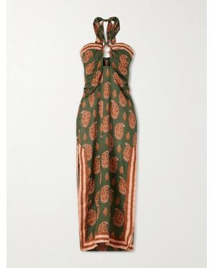 Johanna Ortiz Desert Heart Embellished Printed Cut-Out Linen Maxi Dress - Metallic