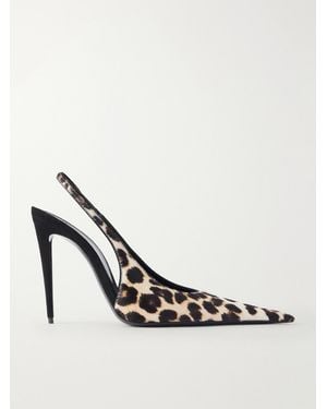 Saint Laurent Guermantes 110 Pony Hair Slingback Pumps - White
