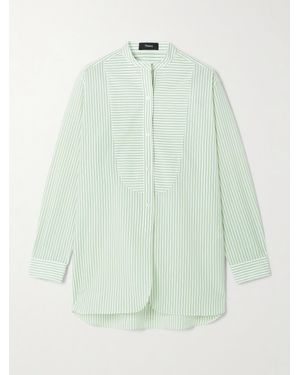 Theory Chemise En Popeline De Coton Mélangé À Rayures - Vert