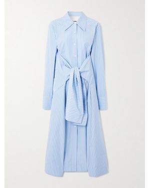 Jil Sander Bow-Detailed Striped Cotton-Poplin Midi Shirt Dress - Blue