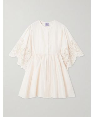 Thierry Colson Basil Scalloped Broderie Anglaise Cotton And Silk-Blend Mini Dress - Natural