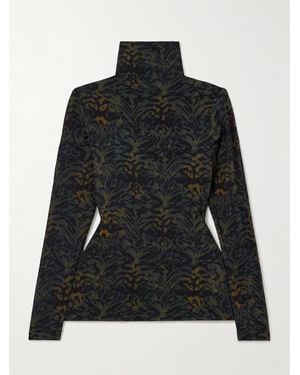 Ulla Johnson Aurelia Printed Stretch-Jersey Turtleneck Top - Black