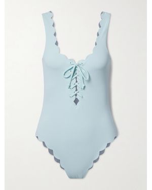 Marysia Swim Palm Springs Reversible Scalloped Seersucker Swimsuit - Blue