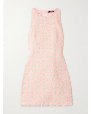 Balmain Frayed Checked Tweed Mini Dress - Pink