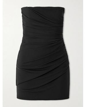 Alex Perry Strapless Gathered Stretch-Mesh Mini Dress - Black