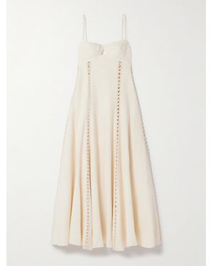 Johanna Ortiz Catamaran Ventures Crochet-Trimmed Embroidered Linen Midi Dress - Natural