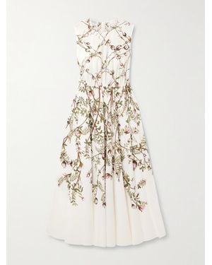 Giambattista Valli Pleated Floral-Print Cotton-Poplin Midi Dress - White