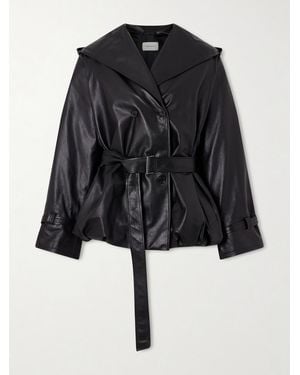 Magda Butrym Doppelreihige Lederjacke Mit Kapuze Und Gürtel - Schwarz