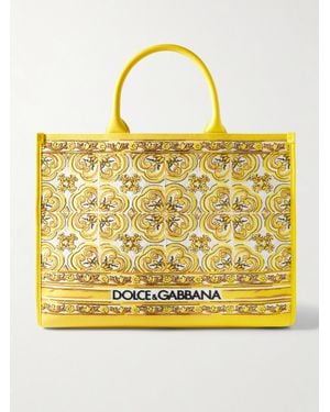 Dolce & Gabbana Sac À Main En Toile Jacquard À Finitions En Cuir Dg Daily Large Maiolica - Jaune