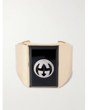 Gucci Tone Zircon And Enamel Bangle - Black