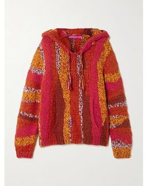 The Elder Statesman Tasselled Striped Organic Cotton-Bouclé Hoodie - Red