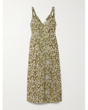 La Ligne Joelle Printed Silk-Charmeuse Midi Dress - Green