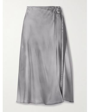 Acne Studios Belted Satin Midi Wrap Skirt - Gray