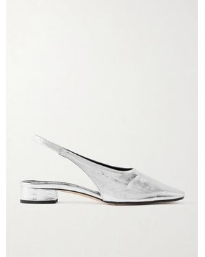 Aeyde Dua Metallic Crinkled-Leather Slingback Court Shoes - White