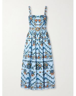 Borgo De Nor Ninet Belted Floral-Print Cotton-Poplin Midi Dress - Blau