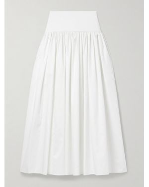 La Ligne Laurence Stretch Knit-Trimmed Gathered Cotton-Poplin Midi Skirt - White