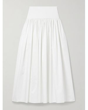 La Ligne Laurence Stretch Knit-Trimmed Gathered Cotton-Poplin Midi Skirt - White