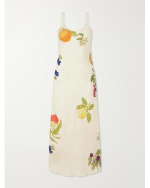 Alix Of Bohemia Athens Nine Fruit Printed Silk Midi Dress - Natural