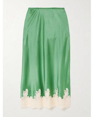 Doen Elowena Lace-Trimmed Silk Midi Skirt - Green