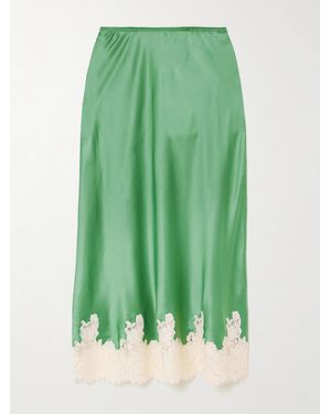 Doen Elowena Lace-Trimmed Silk Midi Skirt - Green