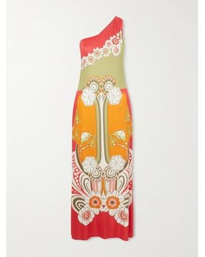 La DoubleJ Clingy Roy Printed One-Shoulder Jersey Maxi Dress - White