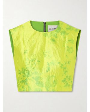 Erdem Floral-Print Crinkled-Satin Top - Green